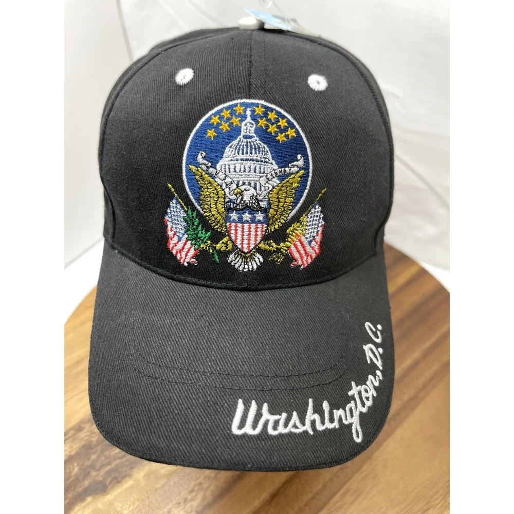 WASHINGTON DC Hat Cap SOUVENIR STITCHED BLACK ADJUSTABLE‎ BASEBALL CAPITAL USA